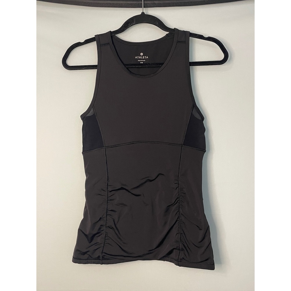 Athleta Black Ruched Mesh Insert Active‎ Tank Top Athletic Workout XS
